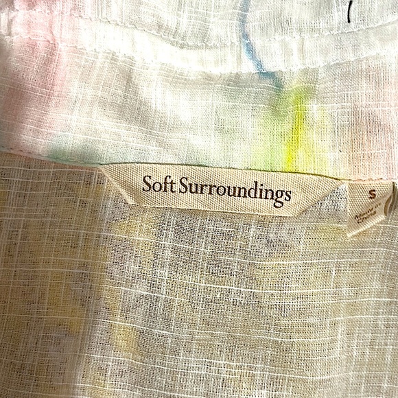 Soft Surroundings Colorful Ruffle Collar 3/4 Sleeve Cotton Tunic Top Size S - Picture 3 of 3